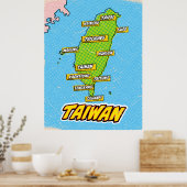 Pop Art geïllustreerde Taiwan kaart Poster (Keuken)