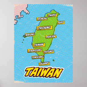 Pop Art geïllustreerde Taiwan kaart Poster