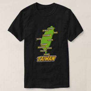 Pop Art geïllustreerde Taiwan kaart T-shirt