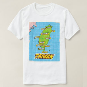 Pop Art geïllustreerde Taiwan kaart T-shirt