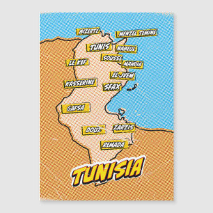 Pop Art geïllustreerde Tunesië kaart