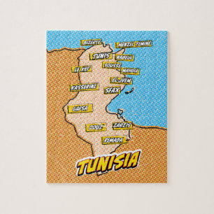 Pop Art geïllustreerde Tunesië kaart Legpuzzel