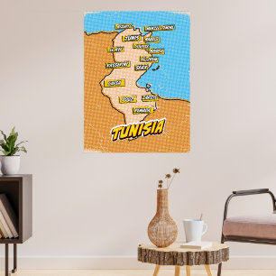 Pop Art geïllustreerde Tunesië kaart Poster