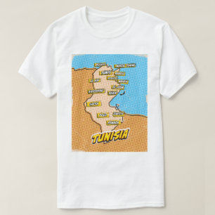 Pop Art geïllustreerde Tunesië kaart T-shirt