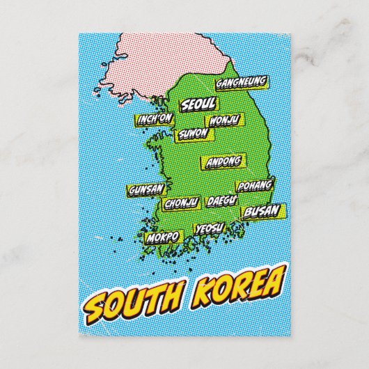 Pop Art geïllustreerde Zuid-Korea kaart (Voorkant)