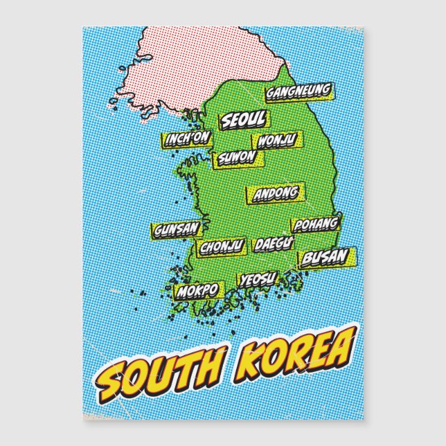 Pop Art geïllustreerde Zuid-Korea kaart (Voorkant)