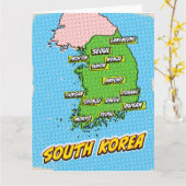 Pop Art geïllustreerde Zuid-Korea kaart (Gele Bloem)