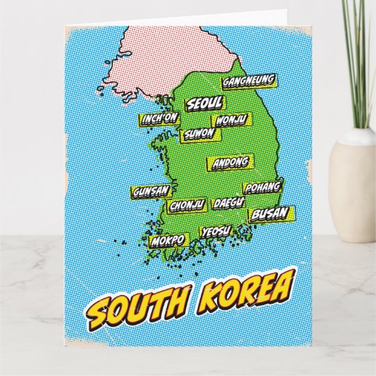 Pop Art geïllustreerde Zuid-Korea kaart (Voorkant)