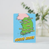 Pop Art geïllustreerde Zuid-Korea kaart (Staand voorkant)