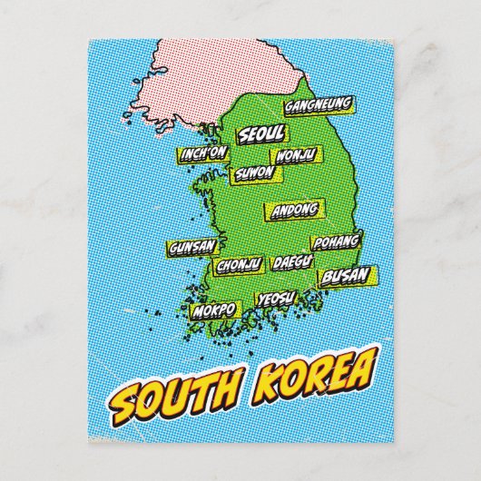 Pop Art geïllustreerde Zuid-Korea kaart (Voorkant)