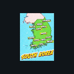 Pop Art geïllustreerde Zuid-Korea kaart Canvas Afdruk<br><div class="desc">Een pop-artstijlkaart van Zuid-Korea met een helderblauwe achtergrond en een gestippeld patroon.</div>