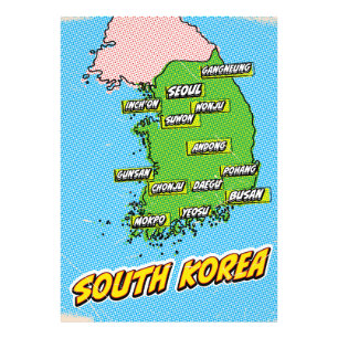 Pop Art geïllustreerde Zuid-Korea kaart Foto Afdruk