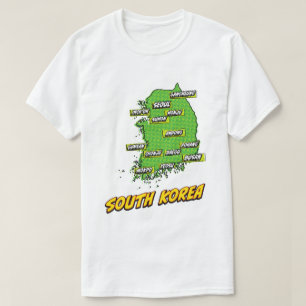 Pop Art geïllustreerde Zuid-Korea kaart T-shirt