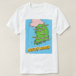Pop Art geïllustreerde Zuid-Korea kaart T-shirt