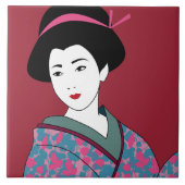 Pop Art Geisha in Bloemen Kimono Custom Tegeltje (Voorkant)