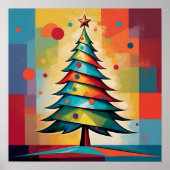 Pop Art Geometric Christmas Tree on Squares Poster (Voorkant)