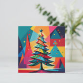 Pop Art Geometrische gelaagde kerstboom Feestdagenkaart (Staand voorkant)