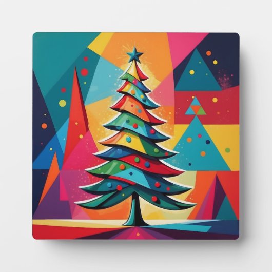 Pop Art Geometrische Gelaagde Kerstboom Fotoplaat (Voorkant)
