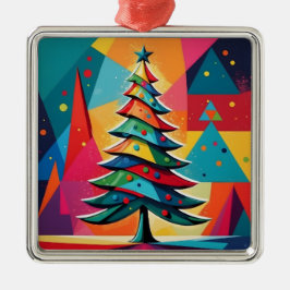 Pop Art Geometrische gelaagde kerstboom Metalen Ornament