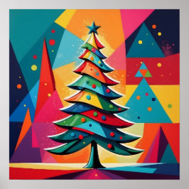 Pop Art Geometrische Gelaagde Kerstboom Poster