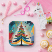 Pop Art Geometrische kerst gevederde takken Papieren Bordje (Feest)