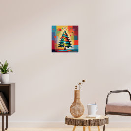 Pop Art Geometrische Kerstboom op Vierkanten Poster