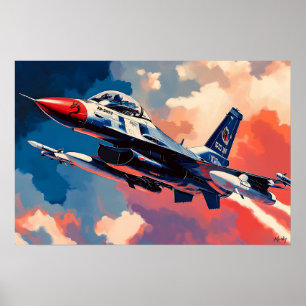 Pop Art Gevechtsvliegtuig - Zwevende Vliegkunst Poster