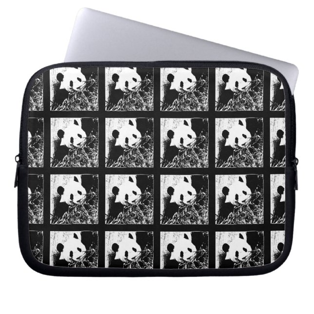 Pop Art Giant Panda Black en White Computer Laptop Sleeve (Voorkant)