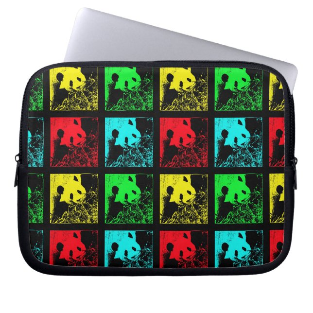 Pop Art Giant Panda Rood Blauw Geel Laptop Sleeve (Voorkant)