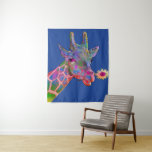 Pop Art Giraffe Wandkleed<br><div class="desc">Voeg een beetje plezier toe aan uw kamer met deze kleurrijke pop-Giraffe met een zonnebloem in de mond tegen een blauwe achtergrond.</div>