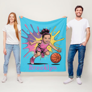 Pop Art Girl Basketbal Verjaardag Bash Gift Fleece Deken