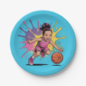 Pop Art Girl Basketbal Verjaardag Bash Papieren Bordje (Voorkant)