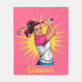 Pop Art Girl Golfer verjaardagsfeestje cadeau Fleece Deken (Voorkant)