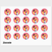 Pop Art Girl Golfer verjaardagsfeestje Ronde Sticker (Vel)