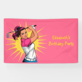 Pop Art Girl Golfer verjaardagsfeestje Spandoek (Horizontaal)