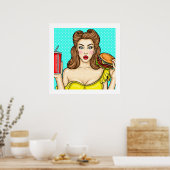 Pop Art Girl met Burger Kitchen 24x24 Poster (Keuken)