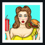 Pop Art Girl met Burger Kitchen 24x24 Poster<br><div class="desc">Dit poster/afdruk zou geweldig zijn voor een retro keuken. Kies uw eigen grootte,  achtergrondkleur en kwaliteit van papier. Gebruik de Zazzle die hulpmiddelen ontwerpen om te zien wat dit afbeelding als omlijst zal kijken. Verhoog of verminder de grens om uw visie aan te passen.</div>