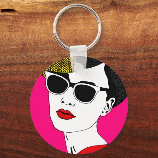 Pop Art Girl Sleutelhanger (Voorkant)