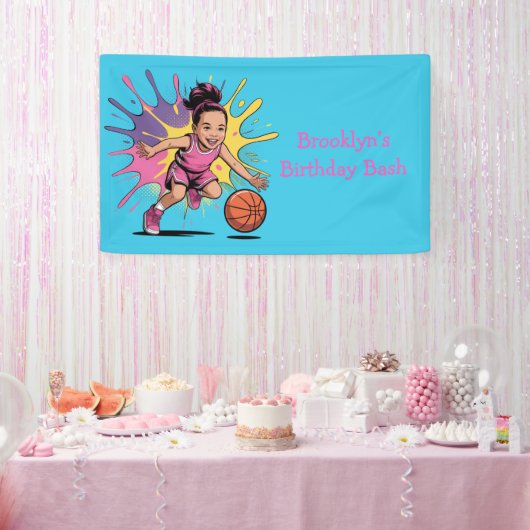 Pop Art Girls Basketbal Verjaardag Bash Spandoek (Feest)