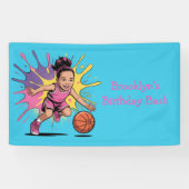 Pop Art Girls Basketbal Verjaardag Bash Spandoek (Horizontaal)