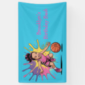 Pop Art Girls Basketbal Verjaardag Bash Spandoek (Verticaal)