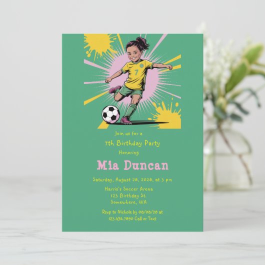 Pop Art Girls Voetbal Verjaardagsfeest Kaart (Staand voorkant)