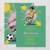 Pop Art Girls Voetbal Verjaardagsfeest Kaart (Voorkant / Achterkant)