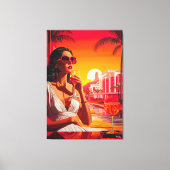 Pop Art Glamoureuze vrouw bij zonsondergang met wi Canvas Afdruk (Voorkant)
