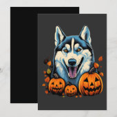 Pop Art Glimlachende Husky Hond met Pompoenen Hall Feestdagenkaart (Voorkant / Achterkant)