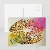 Pop Art Glittery Glam Faux Gold Kiss Briefkaart (Voorkant / Achterkant)
