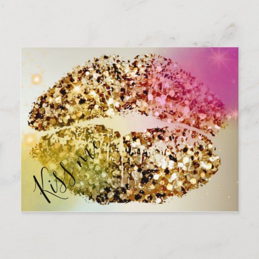 Pop Art Glittery Glam Faux Gold Kiss Briefkaart (Voorkant)