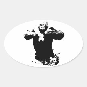 Pop Art Gorilla Beating Borst Ovale Sticker