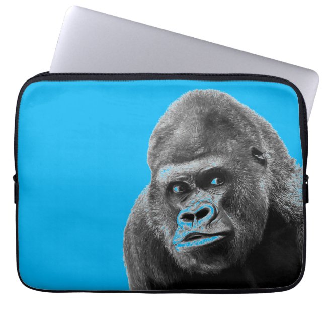 Pop Art Gorilla Blue Grey Laptop Sleeve (Voorkant)