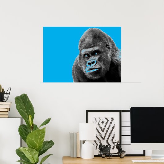 Pop Art Gorilla Blue Grey Poster (Thuiskantoor)